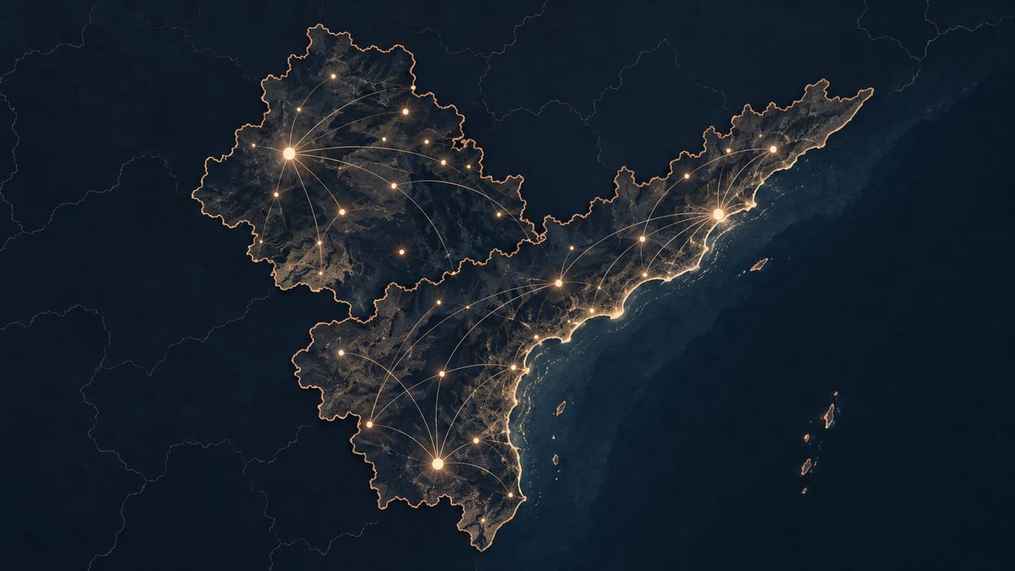 Stylized AI-generated regional connection illustration, not a geographic navigation map