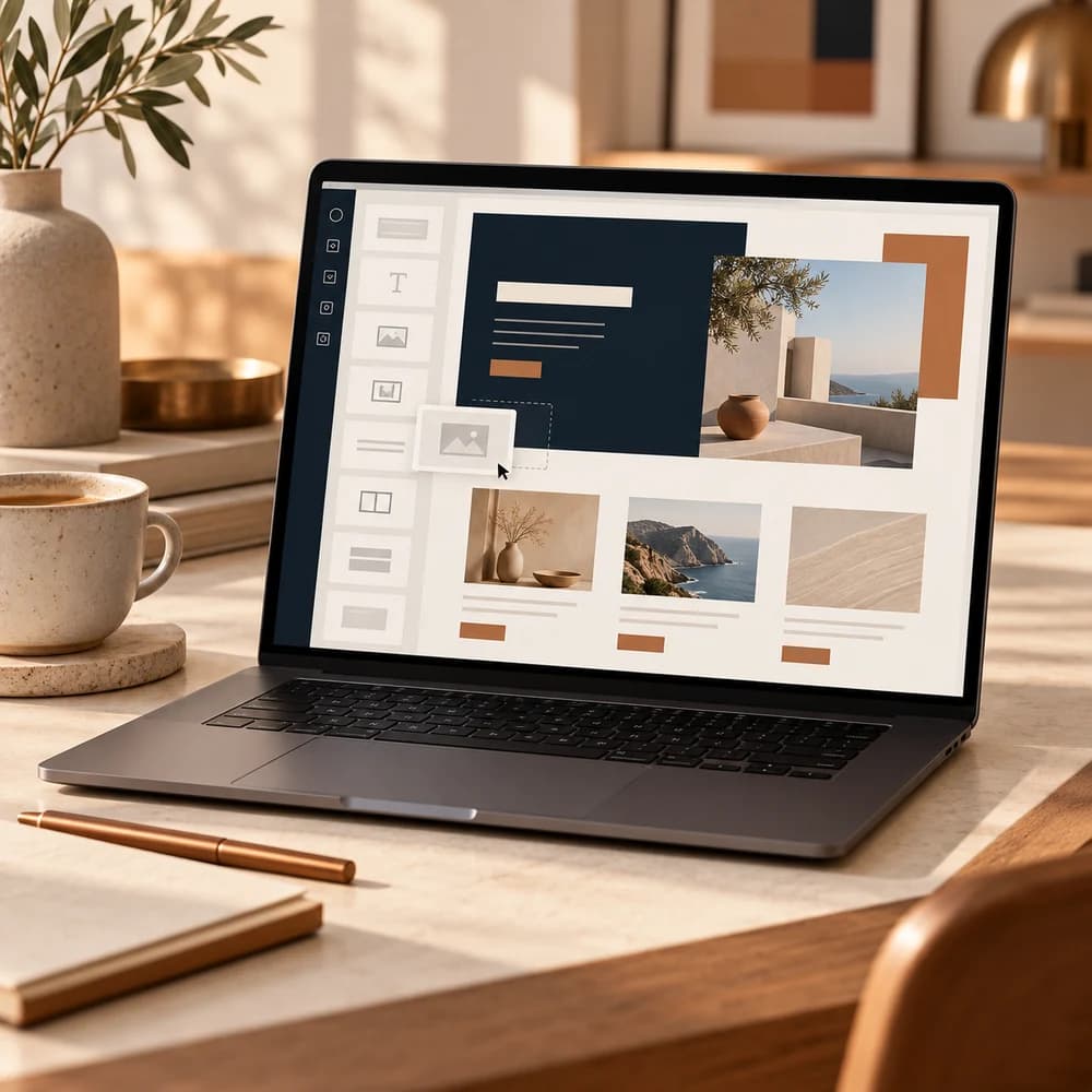 An illustrative website-builder concept showing how an idea can become a digital project.