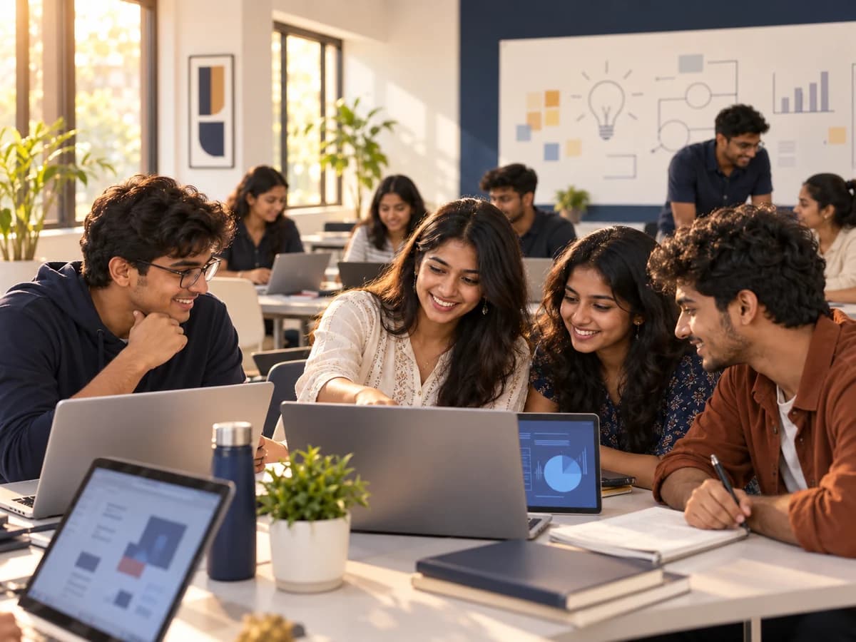 AI-generated illustrative scene of Indian students learning together